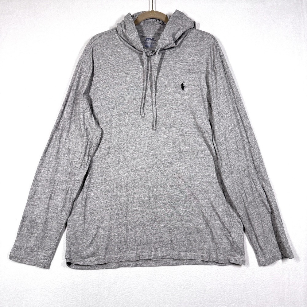 Polo Ralph Lauren Shirt Hoodie Men XL Grey Long Sleeve Pullover Pony Logo Hooded